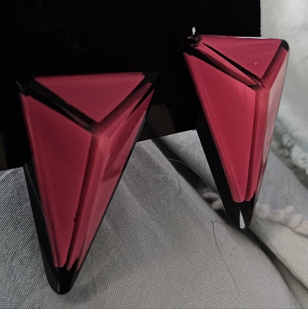 Chunky Geometric Pink and Black Resin Earrings